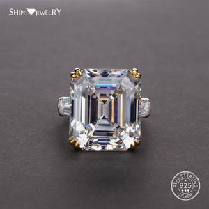 Shipei Natural Rectangle White Pink Sapphire Ring 925 Sterling Silver Sapphire Rings for Women Men Wedding Engagement231S