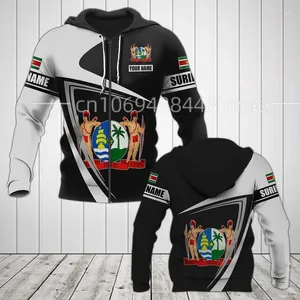 Men's Hoodies Surinam Coat Of Arms Country Flag Custom Name 3D Print Zip Hoodie Harajuku Outwear Zipper Pullover Sweatshirt Casual Jacket