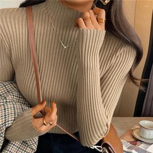 Kadın Sweaters Kadın Burttleneck Sweater Kore Moda Sonbahar Kış Kışlı Kollu Sözlü Kadın Temel Örme Jumper Yüksek Elastik Üstler