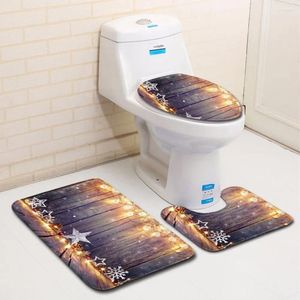 Toilet Seat Covers Christmas Cover 3pcs Set Bathroom Mat Home Absorbent Door Mats Washroom Decoration Carpet Printing Flannel Rug