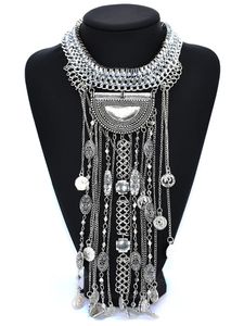Chokers Boho Long Maxi Coin Necklace Women Vintage Ethnic Statement Big Collar Tassel Choker Necklace Femme Silvery Gypsy Jewellery 231007