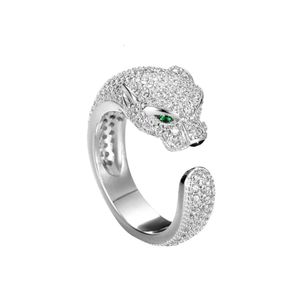 Carttiers Ring Designer Jewelry Women Original Quality Sterling Silver 925 Ring Leopard Head Cheetah Emerald Full Diamond Design Inlaid With Small Stones