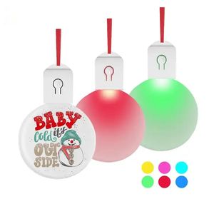 7 Farben leuchtende Sublimation leere Acryl-LED-Licht Weihnachtsschmuck Nachtlichtlampe runde hängende Halloween-Weihnachtsbaumdekoration mit rotem Band