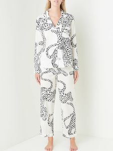 Роскошный знаменитый дизайн, персонализированные леопардовые пижамы для женщин, пижамные костюмы с длинными рукавами, домашняя одежда, костюмы из костяного хлопка, белая пижама гепарда