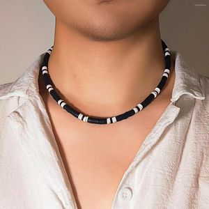 Łańcuchy goth boho czarny miękki polimer gliniany naszyjnik z koralikami unisex punkowy prosty geometryczny plemienny etniczny choker biżuteria steampunk Mężczyźni