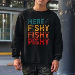 Moletons Masculinos Aqui Fishy Gráfico Moletons Homens Mulheres Streetwear Crewneck Com Capuz Tops Outono Algodão