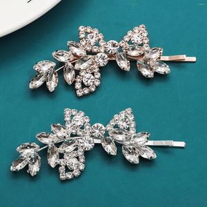 Hair Clips Korean Fashion Rhinestone Leaf Hairpins Side Handmade Shiny Crystal Hairclips For Bride Wedding Women Party Jewelry