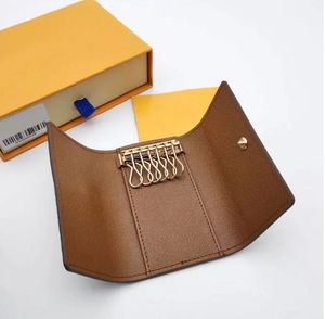 Novo clássico designer carta carteira chaveiro saco chaveiro moda bolsa pingente corrente do carro charme caixa de flor marrom la62631