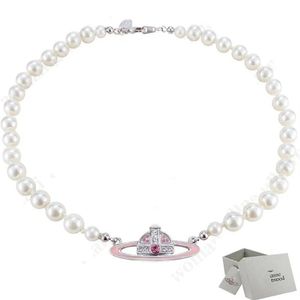 Saturn-Lack-Halskette, Perlen-Diamant-Tennis-Halskette, Damen-Vintage-Mode-Stil, mit Box2515