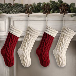 Knitted Christmas gift bag Decorative stockings Christmas stockings Hanging piece Color matching enlarged stagger Fried Dough Twists 46 large capacity gift bag