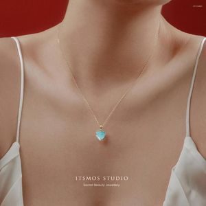 Wisiorki Itsmos Amazonite Wisiant Naszyjnik 14K Gold Splated Energy Stohstone Mocne uzdrawianie kształt serca dla kobiet dar duszy