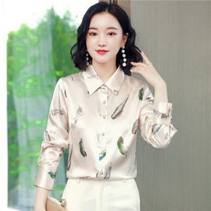 Autumn Winter Fashion Print White Blauses Women Designer Långärmning Autumn Winter Shirts 2023 Office Ladies Classic Lapel Vintage Button Up Shirts Runway Söta toppar