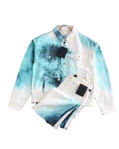 Men designer Coat Jacket Denim Tracksuits starry sky gradient ink print Suits cotton long sleeve women Black blue S-L