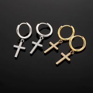 Orecchino in acciaio inossidabile Mini zircone croce pendente goccia orecchini a cerchio punk femminile piercing orecchini pendenti per donna uomo gioielli hip hop