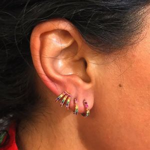 Huggie Hoop Earring Paled Rainbow Cubic Zirconia CZ Fashion Jewelry for Women 925 Sterling Silver Delicate Mimal Fanturut Earrin280L