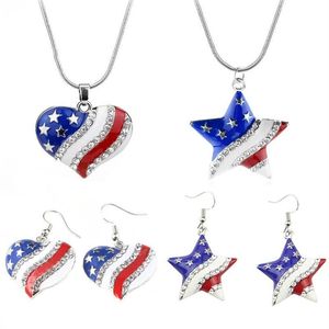 Pendant Necklaces Arrival Heart Crystal Necklace Fashion Star Shape American Flag For Women Patriotic Jewelry Gifts239U