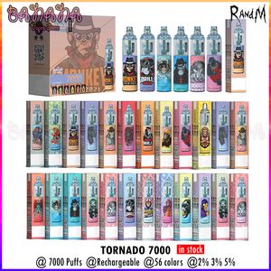 RandM Tornado 7000 Vape Descartável 56 Sabores Bobina de Malha Recarregável E Cigarros RGB Luzes 14ml E-líquido 1000mAh Bateria