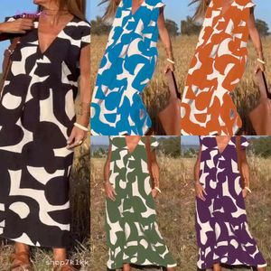 Elegant Ladies Style V-Neck Loose Waist Dresses 2023 Summer Womens Fashion New Versatile Long Style Maxi Dress Vestidos