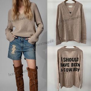 23aw Zadig Voltaire Women Designer Fashion Classic Sweater New Zadig et Voltaire Top V Neck Handmadeハンギングウールレターウールスウェットシャツニットウェア