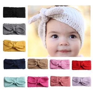 24pcs Lot Winter Warmer Ear Knitted Headband Turban For Baby Girls Crochet Bow Wide Stretch Hairband Headwrap Hair Accessories333a