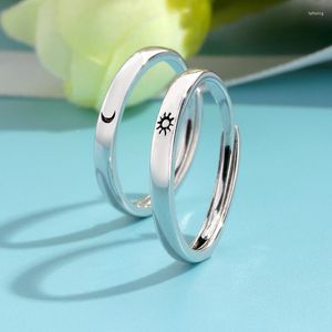 Cluster Rings Fashion Simple Couple Ring Silver Color Sun Moon Adjustable Open Jewelry For Women Men Wedding Anniversary Gifts