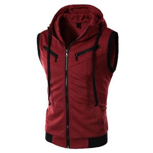 Men's Vests Summer Arrival Men Hooded Sleeveless Vest Wine Red Casual Slim Waistcoat Plus Size 3xl 4xl Boys Sports Hoodie Top229W