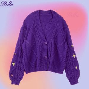 Womens Sweaters Winter Tay Women Star Embroidered Cardigan Lor Knitted Sweater Swif T Beige Tops Fall Speak Style Now Purple 231007