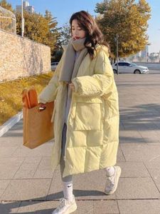 Casacos de Trench das Mulheres Foufurieux Luz Amarelo Down Jacket Mulheres Inverno Long Zipper Up Parkas Coreano Grandes Bolsos Casaco High Street Quente