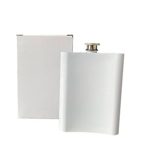 Armazém em branco sublimação branco liso 304 aço inoxidável 8 onças 240 ml mens whisky hip flask para beber licor uísque rum escocês vodka 100 pacote pronto para enviar