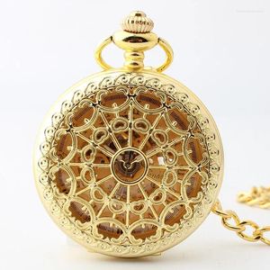 懐中時計10pcs/lot Steampunk Gold Hollowed Net Mechanical Watch Vintage Skeleton Men Gift with Chain