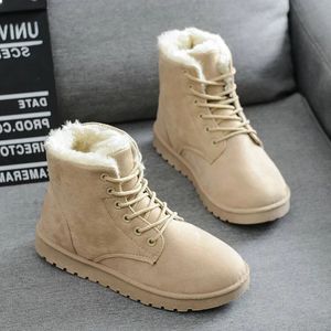 Boots Women Snow Boots Leather Lace Up Ankle Boots Warm Faux Fur Ladies Winter Female Shoes 231007