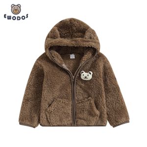 재킷 ewodos 024m 유아 아기 소녀 소년 겨울 따뜻한 퍼지 코트 3D 베어 후드 재킷 지퍼 키퍼 아이 클로저 플레e 아우터웨어 코트 231007