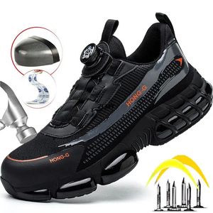 Botlar Hava Yastığı Erkek Güvenlik Ayakkabıları Çelik Toe Spor Sneaker Dönmüş Düğme Bıçak-Kılavuz Önleyici Anti-Süzme Erkekler Çalışma Güvenlik Botları İnsan İş Ayakkabıları 231007