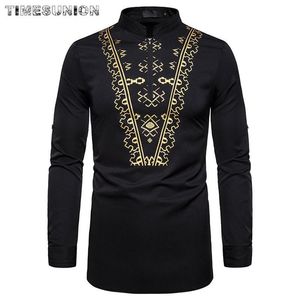 Afrykańska druk dashiki męski koszula Slim Long Rleeve Chemise Homme Ethnic Totem Design Design Mens Dress Shirts Wedding Party Camisas326Q