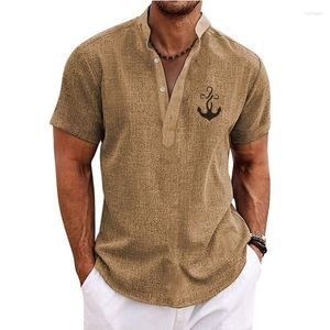 Mäns casual skjortor vintage Henley kort ärm toppar 3d ankare grafiska kläder dagliga designer kläder streetwear mens hawaiian