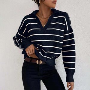 Women's Sweaters Women Striped Pullover Sweater V Neck Casual Loose Color Block Lightweight Long Sleeve Knitted Fall Tops