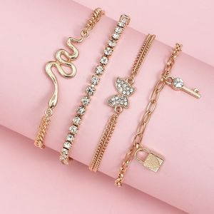 Charm Bracelets YADA Fashion 4 PCS/SET Gold Color Butterfly&Key Bangles For Women Zircon Crystal Jewelry Bracelet BT210034