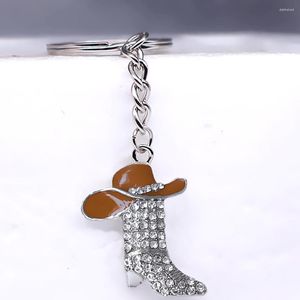 Llaveros Exquisito Esmalte Rhinestone Con Incrustaciones De Metal Sombrero De Vaquero Botas Jackboots Colgante Llavero Cadena Larga Bling Llavero