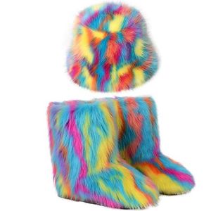 Boots Personalized plush boots Long suit Colorful fisherman hat Warm wool Snow Womens winter 230830