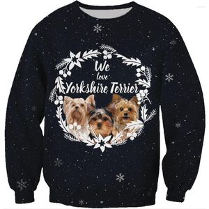 Herrtröjor 3D tryckt tröja julklapp Yorkshireterrier Dogs Pullover unisex Xmas långärmad rund hals grossist