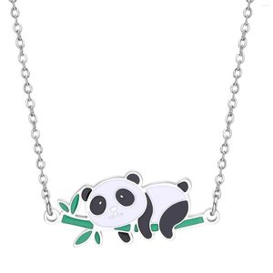 Colares Pingente Tradicional Panda Chinês para Mulheres Aço Inoxidável Animal Bambu Meninas Jóias