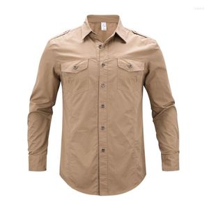 Camicie casual da uomo Camicia da uomo in cotone militare Top militare Solido manica lunga Primavera Autunno Abbigliamento maschile Formato USA Plus 5XL 2023