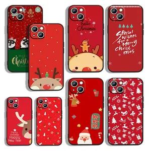 İPhone 15 14 için Noel Merry Noel Kılıfları Plus Pro Max 13 12 11 XS Max XR X 8 7 6 iPhone15 Ren Geyiği Mutlu Yıllar Noel Baba Yumuşak Tpu Şapka Ağacı Sevimli Güzel Kırmızı Telefon Kapağı