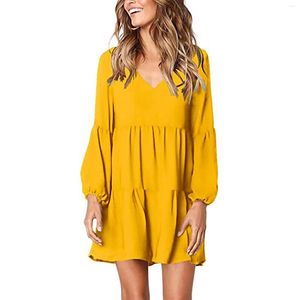 Casual Dresses Summer Chiffon For Women Solid Color Loose Boho Beach Dress Spring Long Sleeve V-Neck Party A-line sundress