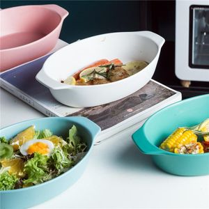 Plates Nordic Double Ear Ceramic Baking Tray El Restaurant Cheese Home Microwave Oven Plate Creative Tableware