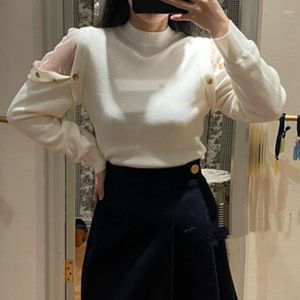 Maglioni da donna WAKUTA Collo alla coreana Tinta unita Manica lunga Patchwork in pizzo Maglioni Pullover lavorato a maglia Jersey giapponese Mujer Pull Femme