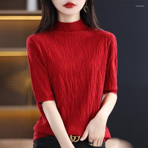 Women's Sweaters 2023 Cashmere Sweater Women Short-Sleeve Spring Summer Half Sleeve Fashion Dark Striped Tree T-Shirt Cotton