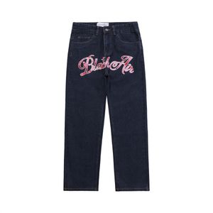 Jeans Y2K Jeans Europeu American Patch Letter bordado calças folgadas femininas de rua de rua superdimensionadas Legas soltas soltas soltas