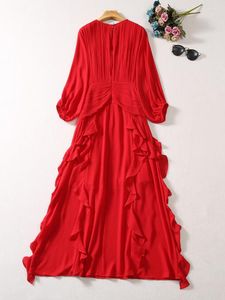 Casual Kleider Herbst Rüschen Chiffon Lange Rote Party Für Frauen 2023 Elegante Vestido Fiesta Feminino Besondere Anlässe Robe Urlaub