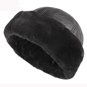 Beanie/Skull Caps Thick Outdoor Warm Winter Hat Men Black Fur Leather Russian Male Windproof Snow Ski Cap Fleece Lined 231007